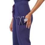 Women Scrub Bottoms Navy Blue Slim Fit 6 Pockets in Cotton