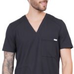 Men Scrub Tops Black V Neck in Cotton