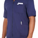 Men Scrub Tops Navy Blue Zip Front in Cotton