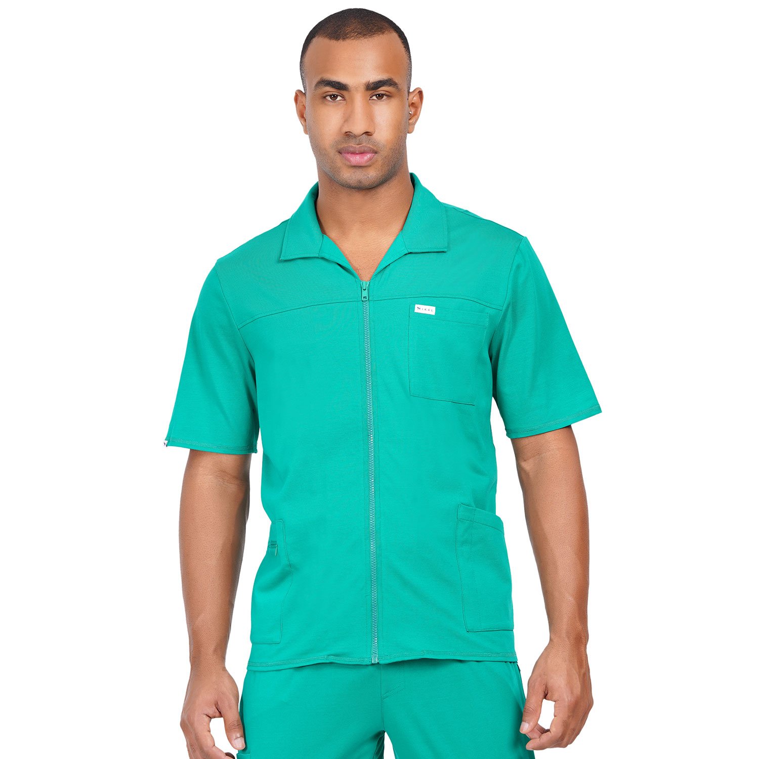 MKMT03SG(4) Men Scrub Tops Surgical Green Zip Front in Cotton