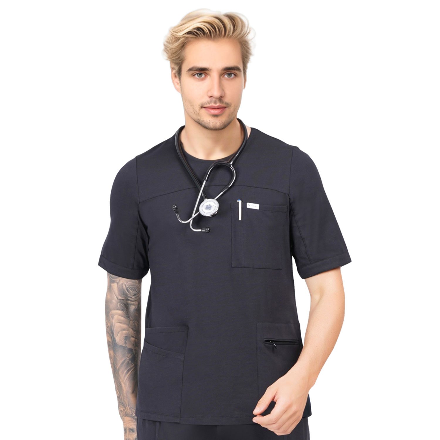 MKMT04BLK(1) Men Scrub Tops Black Round Neck in Cotton