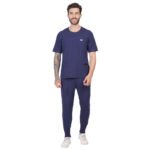 Men Scrub Tops Navy Blue Round Neck in Cotton