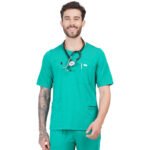 Men Scrub Tops Surgical Green Round Neck in Cotton