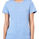 Women Scrub Tops Cornflower Blue Round Neck in Cotton