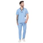 Men Scrub Cornflower Blue Bottoms Slim Fit in Cotton