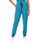 Women Scrub Bottoms Teal Slim Fit 4 Pockets in Polyester