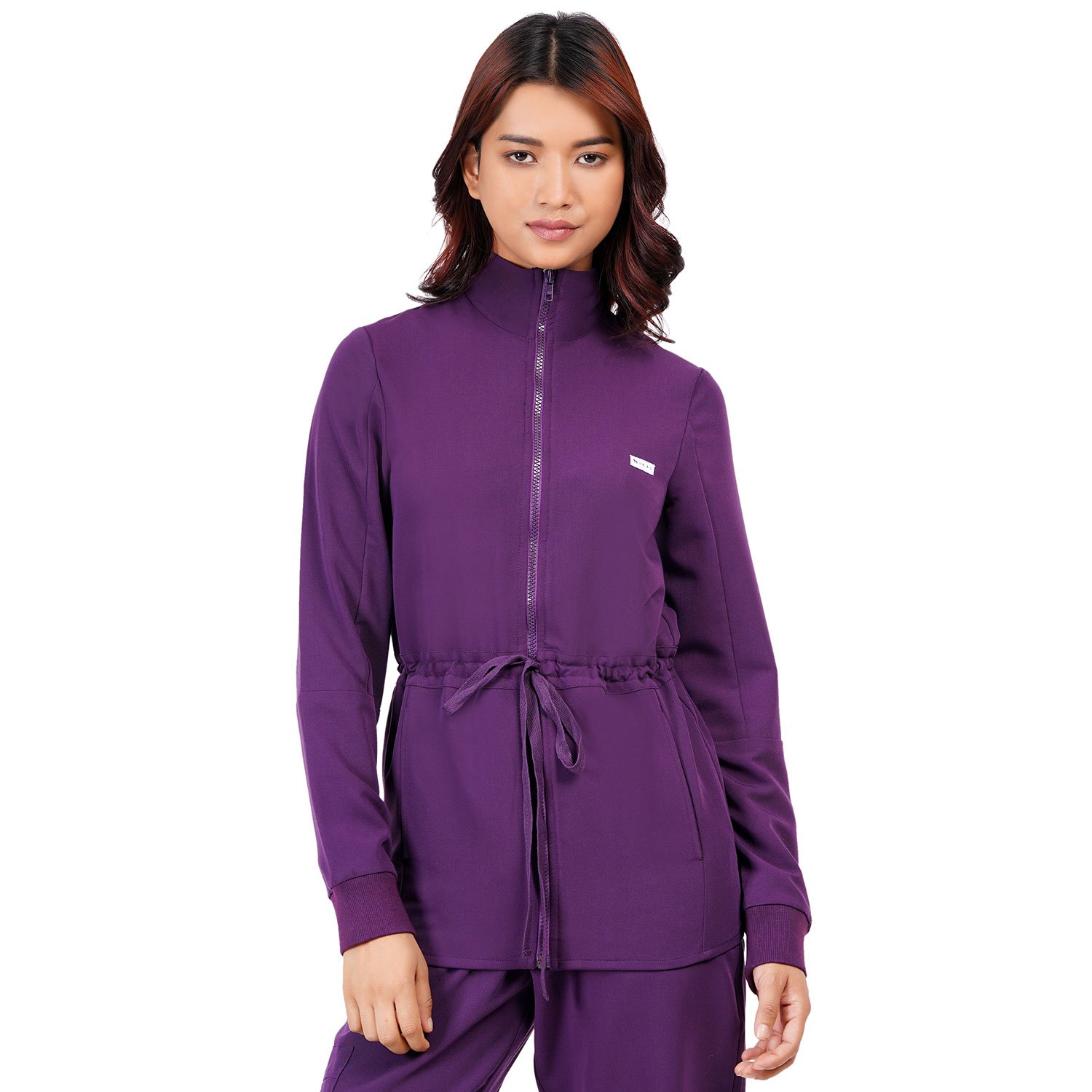 MWFT01AUB(8) Women Zip Up Turtle Neck Aubergine Scrub Jackets