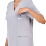 Women Scrub Tops Grey V Neck 5 Pockets in Polyester