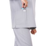 Women Scrub Tops Grey V Neck 4 Pockets in Polyester
