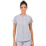 Women Scrub Tops Grey Button Closure in Polyester