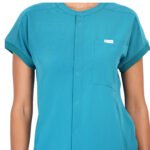 Women Scrub Tops Teal Button Closure in Polyester