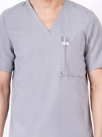 Men Scrub Tops Grey V Neck in Polyester