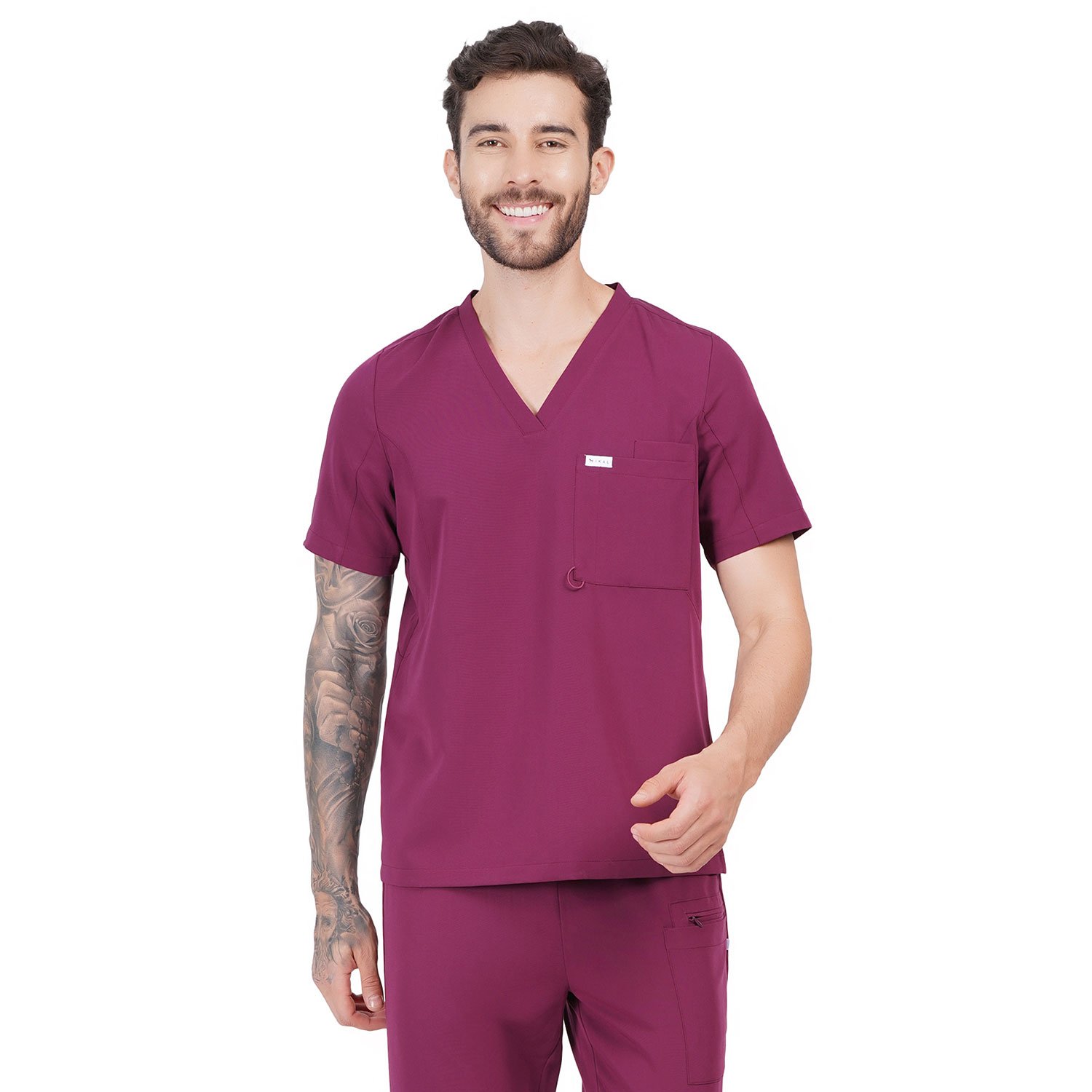 MWMT03WINE(3) Men Scrub Tops Wine V Neck in Polyester